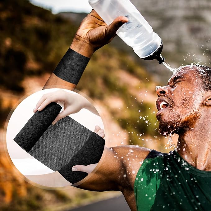 OK TAPE Self Adherent Cohesive Bandages Wrap - 6Packs, 4" x 5 Yards, Non-Woven Self Adhesive Bandage Wrap for Thumb, Finger, Wrist, Ankle, Vet Wrap Bandages Tape (Black)