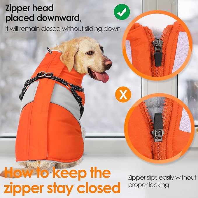 AOFITEE Dog Coat, Waterproof Dog Jacket Winter, Dogs Coat with Harness Built in, Warm Dogs Puffer Jacket with Zipper, Reflective Pet Snowsuit Sweater for Dachshund, French Bulldog, Boston Terrier, M