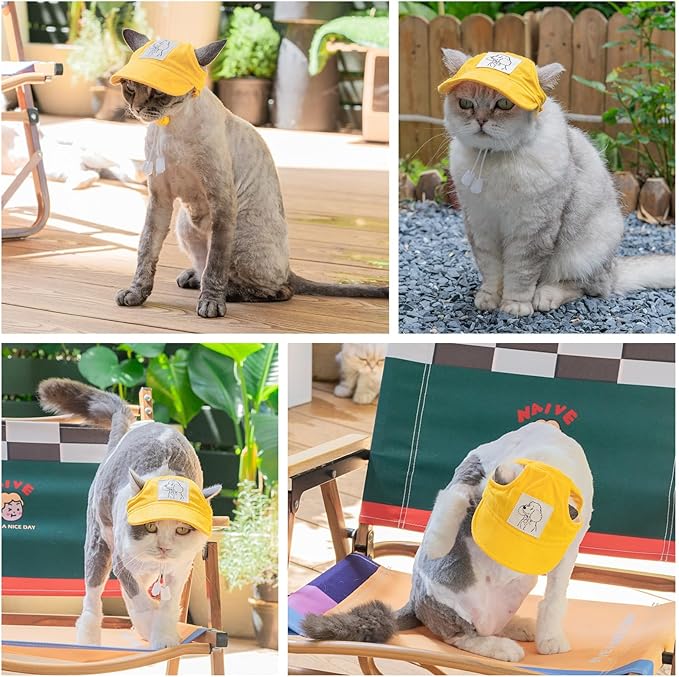Pet Dog Baseball Cap, Cat Hat, Cat Dog Sun Cap with Ear Holes, Adjustable Puppy Outdoor Sun Hat (Yellow, Large)