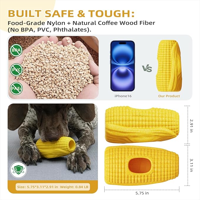 2 Pack Dog Toys for Aggressive Chewers – Interactive Indestructible Dog Toys to Keep Them Busy – Frozen Treat Toy for Large & Medium Dogs, Reduces Anxiety, Tree Stump & Corn Shapes
