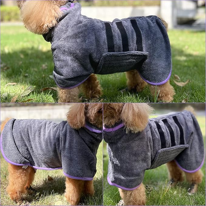 Dog Drying Coat Bathrobe Towel,Microfibre Material Fast Drying Super Absorbent Dog Bath Robe, Pet Quick Drying Moisture Absorbing with Adjustable Collar and Waist