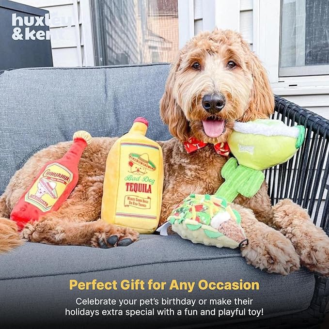 Huxley & Kent Funny Dog Toy w/Squeaker – Power Plush Squeaky Dog Toys for Small, Medium & Large Dogs – Soft Stuffed Animal for Indoor Play & Fetch - Margarita Loco, Large