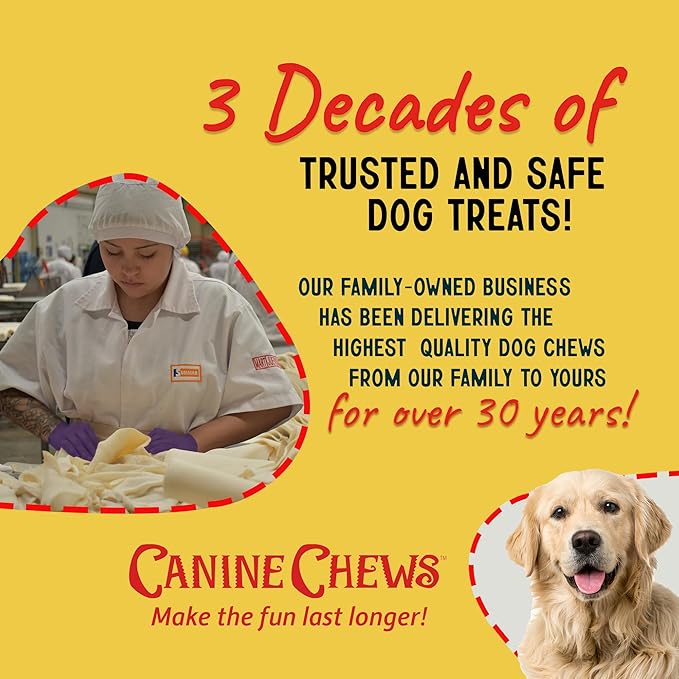 Canine Chews 10" Beef Basted Rawhide Bones for Large Dogs - 20 Pack - Hand-Rolled Dog Chews Basted in Beef Broth - Promotes Dental Health