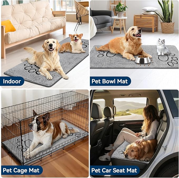 Super Absorbent Dog Door Mat, 60"*24“ Anti Slip Mat for Muddy Paws, Pet Rugs for Dirty Paws Washable That Absorbs Moisture and Dirt, for Dog Cage and Pet Resting Carpet