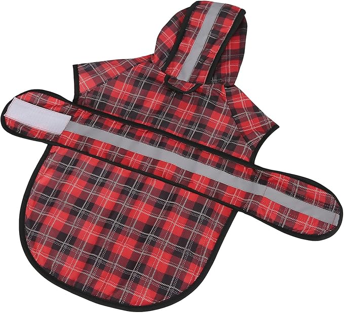 HDE Dog Raincoat Jacket Reflective Adjustable Hooded Pet Poncho Rain Coat with Leash Hole for Small to X-Large Dogs Plaid - S