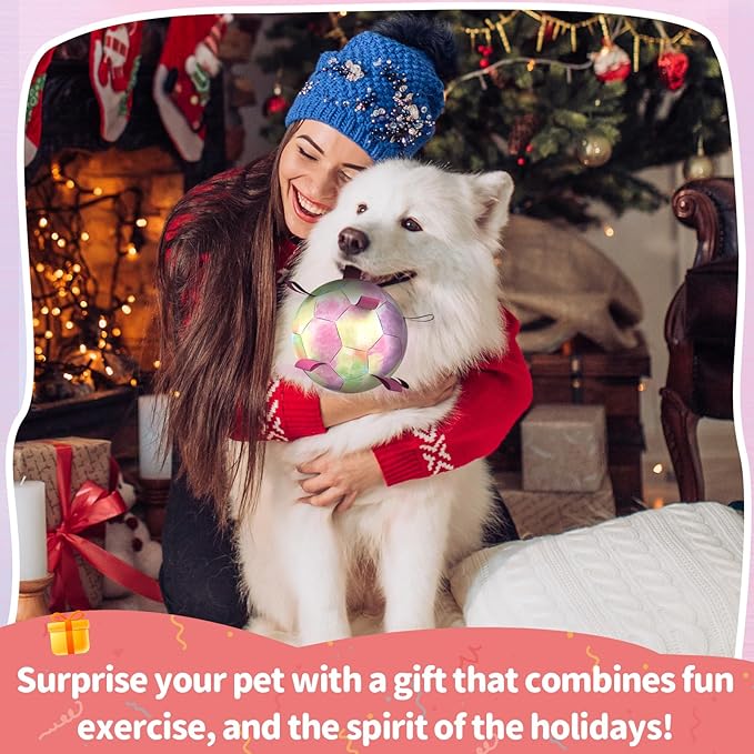 QDAN Dog Balls, Dog Soccer Ball with Straps, Puppy Toy Balls for Small Medium Dogs, Dogs Water Toys Pool Toys, Puppy Pet Birthday Gifts, Rainbow(6 Inch)