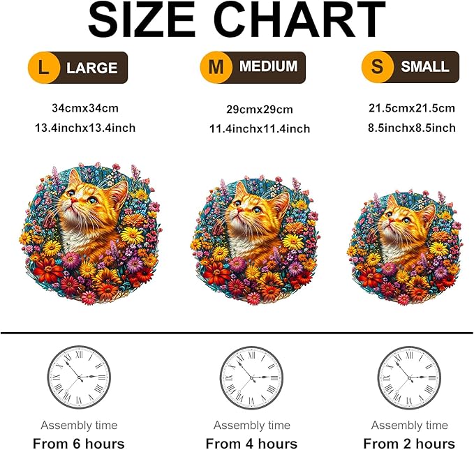 KAAYEE Wooden Puzzles for Adults, Cat in Flowers 100 Piece Unique Animal Shape Puzzle, Cat Wood Puzzle for Adults, Creative Gifts for Friends/Family, Home Decor(8.5 * 8.5in)