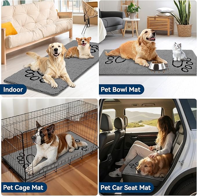 Super Absorbent Dog Door Mat, 60"*24“ Anti Slip Mat for Muddy Paws, Pet Rugs for Dirty Paws Washable That Absorbs Moisture and Dirt, for Dog Cage and Pet Resting Carpet