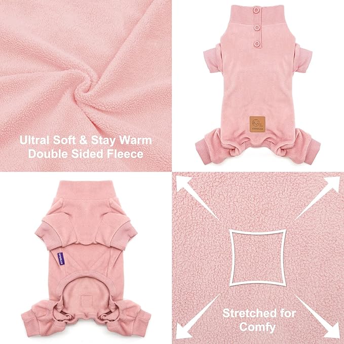 cyeollo Dog Pajamas Small Winter Doggie Coat Warm Fleece Dog Pjs Thermal Doggie Onesie Stretchy Pet Jumpsuit Puppy Jacket Cat Apparel, Pink XS