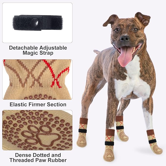 BEAUTYZOO Non Slip Dog Socks to Prevent Licking Paws -Dog Boots & Paw Protectors with Grippers on Hardwood Floors, Dogs Shoes for Hot/Cold Pavement Small Medium Large Senior Dogs Booties