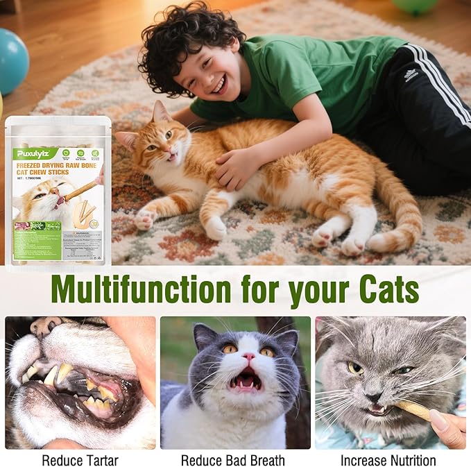 Freezed Dried Cat Chew Sticks, Cat Dental Treats for Freshens Breath and Controls Tartar, Feline Teething Sticks
