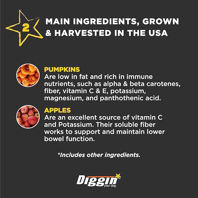 Diggin' Your Dog Firm Up Bars for Dogs & Cats, 100% Made in USA, Pumpkin Powder Bars for Dogs, Digestive Support, Apple Pectin, Fiber, Healthy Stool, 6 Count