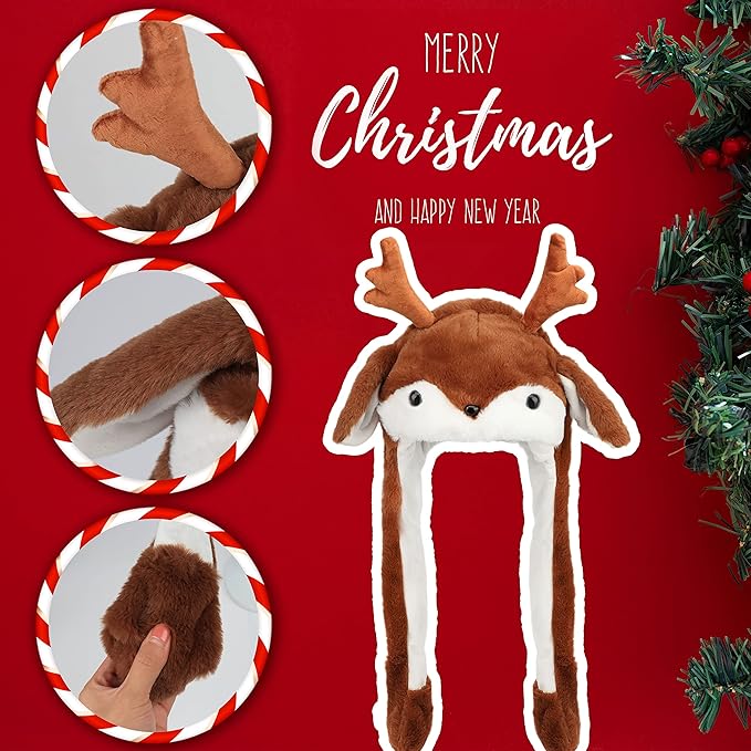 Animal Hat with Ears Moving Jumping Pop Up Beating Hat Plush Holiday Cosplay Dress Up Funny Gift for Kids