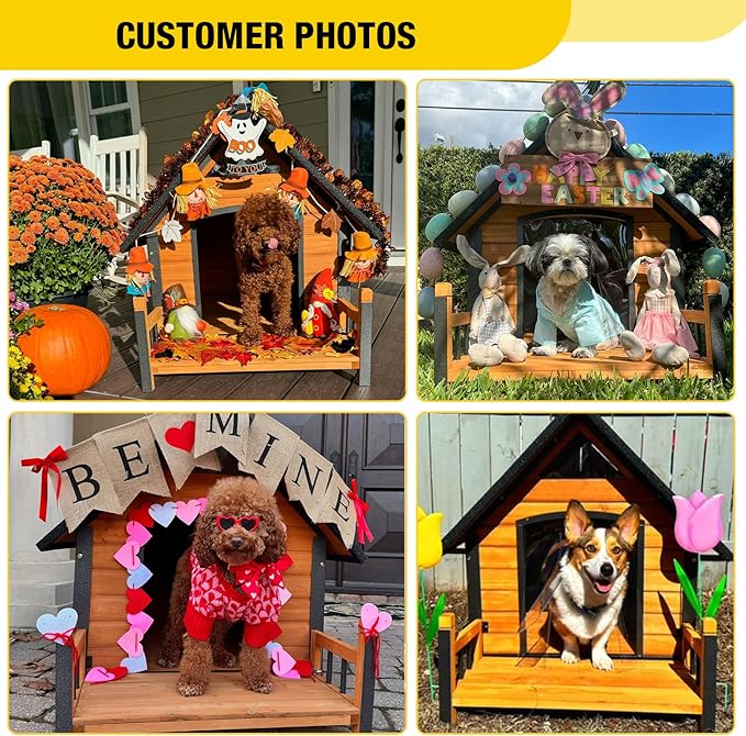 Dog House Outdoor Waterproof Dog Kennel for Small to Medium Size Dogs Doghouse Puppy Shelter with Elevated Floor for Winter (Brown-A, Medium)