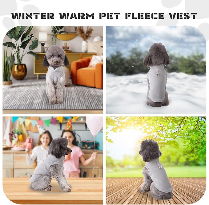 PETCARE Small Dog Sweater Cat Fleece Vest Soft Dog Jacket with Leash O-Ring Winter Warm Pet Pullover Coat Puppy Clothes for Small Dogs Cats Chihuahua Apparel Shih Tzu Costume, Grey