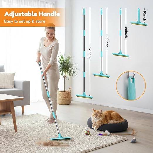 3 In 1 Carpet Rake for Pet Hair Removal with Long & Short Handle and Rubber Detail Brush, Carpet Brush for Pet Hair, Deep Cleaning Pet Hair Removal Broom for Carpets Couches Rugs Bed Furniture