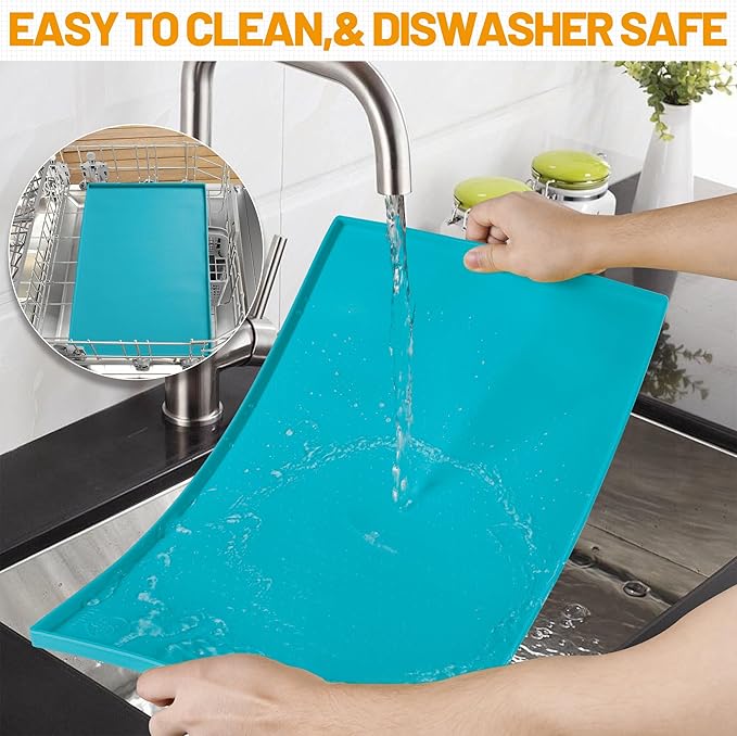 Hubulk Dog Feeding Mat,100% Waterproof Food Grade Silicone Pet Food and Water Bowl Placemat,Dishwasher, High Raised Edge to Prevent Spills,Nonslip Tray to Stop Messes on Floor (32"x24"x1.0", Teal)