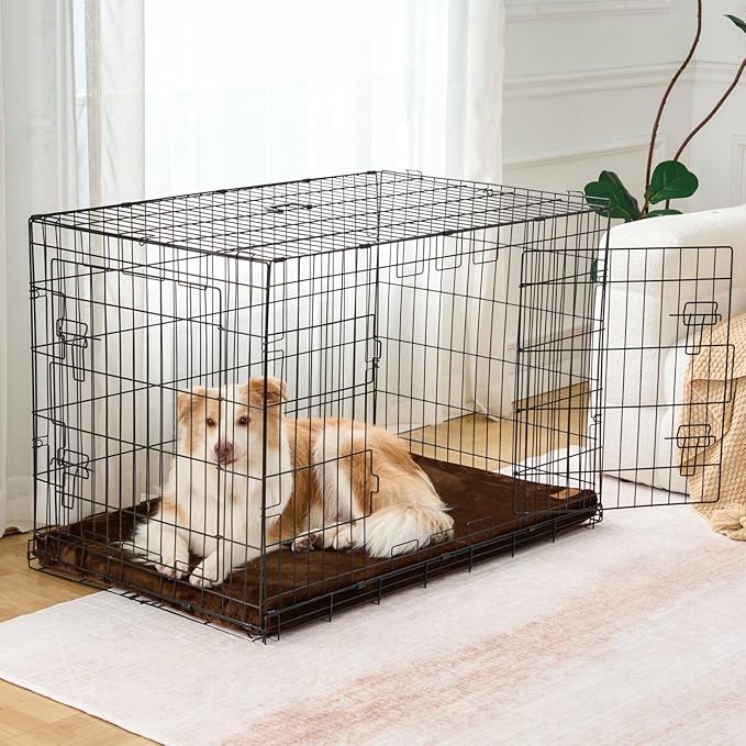 Dog Crate Pad - Dog Bed Large Sized Dogs with Removable Washable Cover and Waterproof Lining - XL Memory Foam Pet Bed for Crate - Reversible Kennel Mat (Cool & Warm), 42-inch, Brown