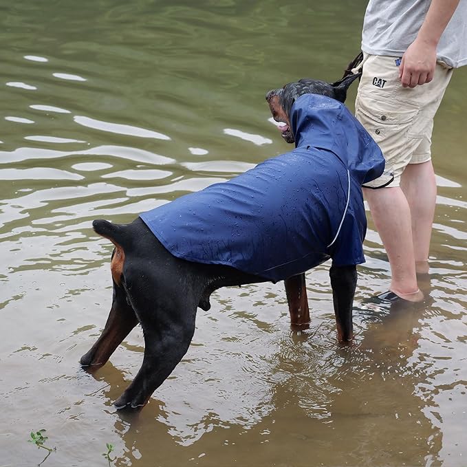 LoveLonglong Premium Waterproof Dog Raincoat with Reflective Safety Features Pet Raincoats for Large Medium Small Dogs Navy Blue M