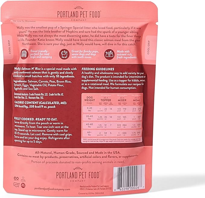 Portland Pet Food Company Fresh Dog Food Pouches - Human-Grade Toppers Wet Pet Meal & Mixers - Small & Large Breed Puppy & Senior Dogs - Gluten-Free, Limited Ingredient Salmon & Beef - 8 Pack Variety