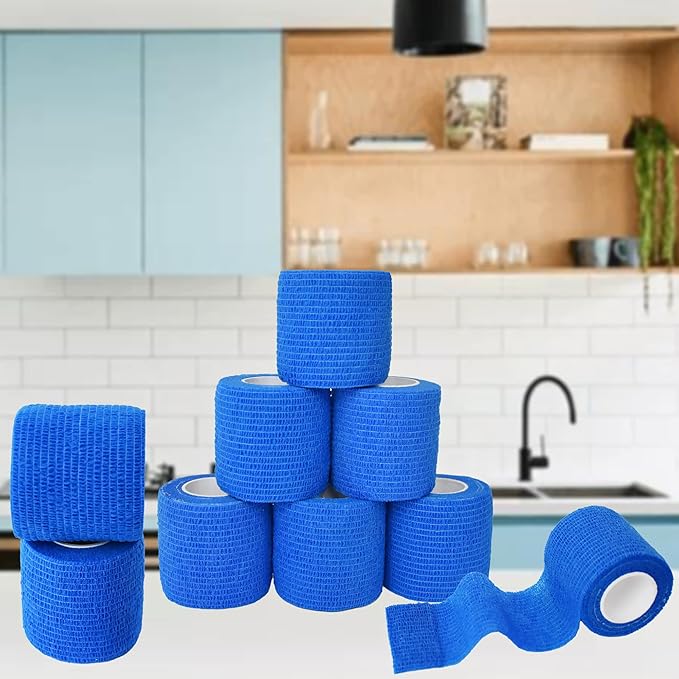 9 Pack 2" x 5 Yards Self Adhesive Bandage Wrap Self Stick Wrap for Ankle, Wrist, Finger, Sports, Breathable Cohesive Vet Tape for Pets (Dark Blue)