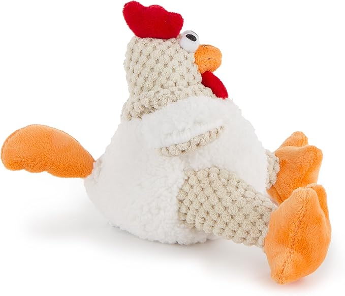 goDog Checkers Fat Rooster Squeaky Plush Dog Toy, Chew Guard Technology - White, Small
