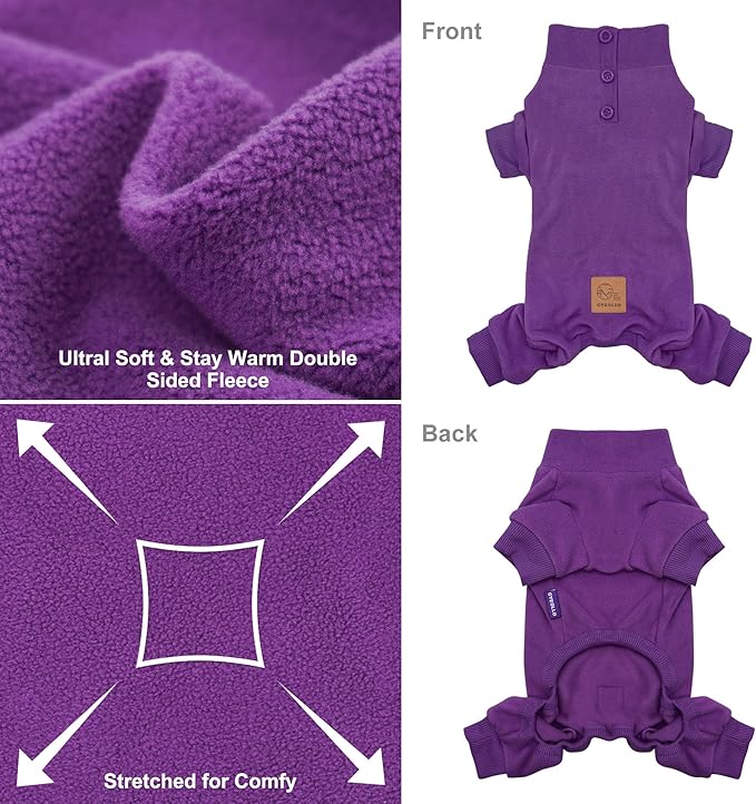 cyeollo Fleece Dog Pajamas Dog Pjs Jumpsuit Thermal Dogs Onesie Stretchable Doggie Coat Warm Pet Clothes for Medium Sized Dogs Apparel, Color Purple