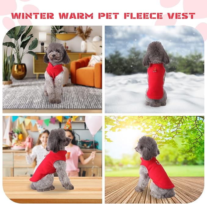 PETCARE Small Dog Sweater Cat Fleece Vest Soft Dog Jacket with Leash O-Ring Winter Warm Pet Pullover Coat Puppy Clothes for Small Dogs Cats Chihuahua Apparel Shih Tzu Costume, Red
