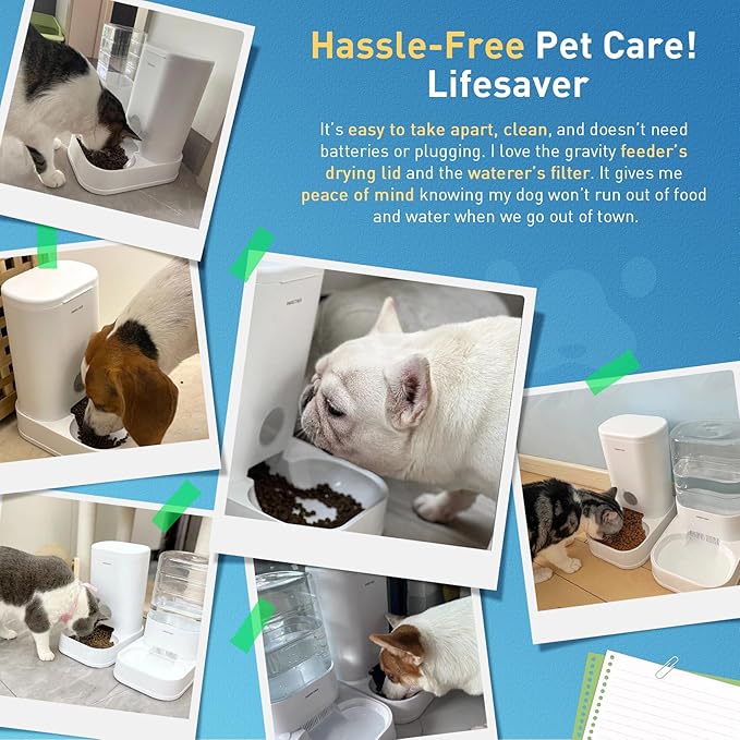 PAWGETHER® Gravity Cat Feeder, Self-Dispensing Dog Food Dispenser, Pet Food Station 1 Gallon/3.5L Capacity Automatic Pet Feeder Cat & Dog Food Bowl, Easy to Fill