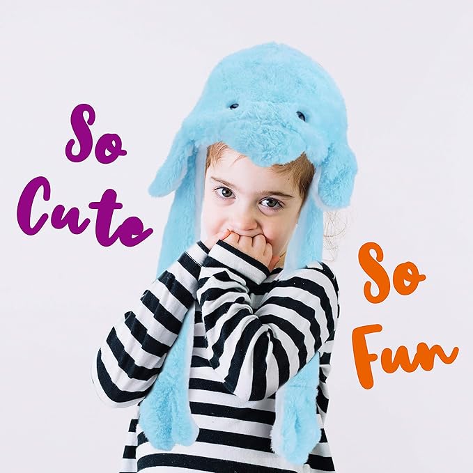 Animal Hat with Ears Moving Jumping Pop Up Beating Hat Plush Holiday Cosplay Dress Up Funny Gift for Kids