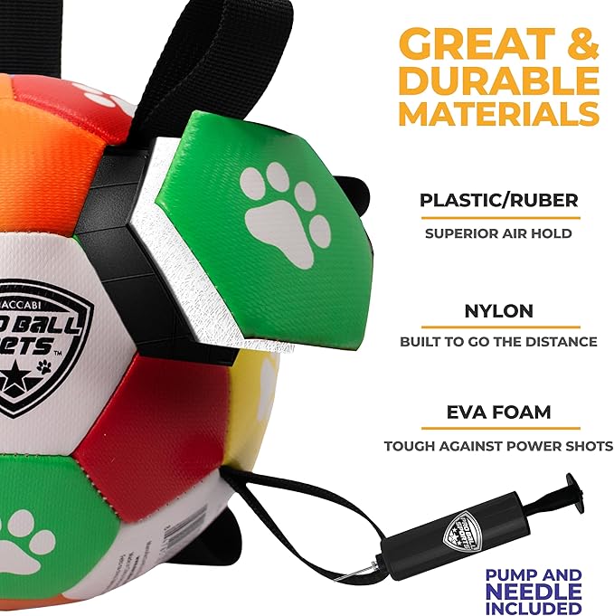 ProBall Pets Interactive Dog Soccer Ball with Grab Tabs - Floats on Water, Fetch & Training Toy for Small Medium Dogs, Herding Breeds - Waterproof Non-Toxic - 6" Multicolor