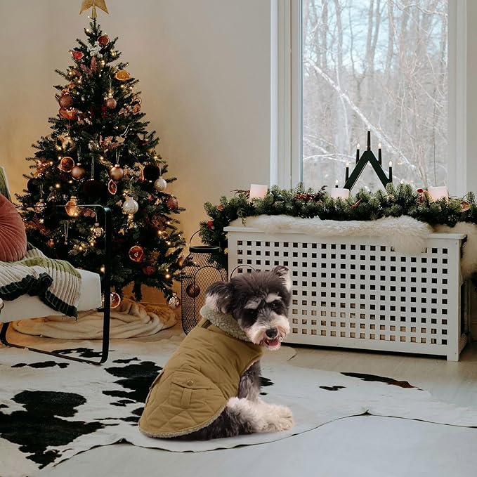 Queenmore Warm Puffer Dog Jacket, Quilting Winter Coat Ultra Thick Plush Lining with Storage Pockets (Dark Navy, X-Small)