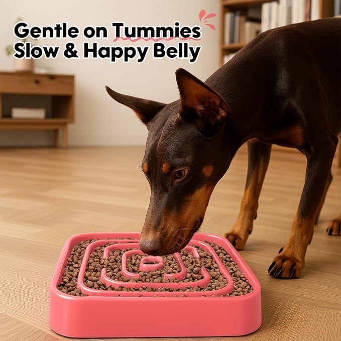 TOBYTO Slow Feeder Dog Bowls for Large Medium Breed, Anti-Choking Pet Slow Feeding Food Bowl, Non Slip Maze Puzzle Dog Feeder Bowl Prevent Bloating,Pink