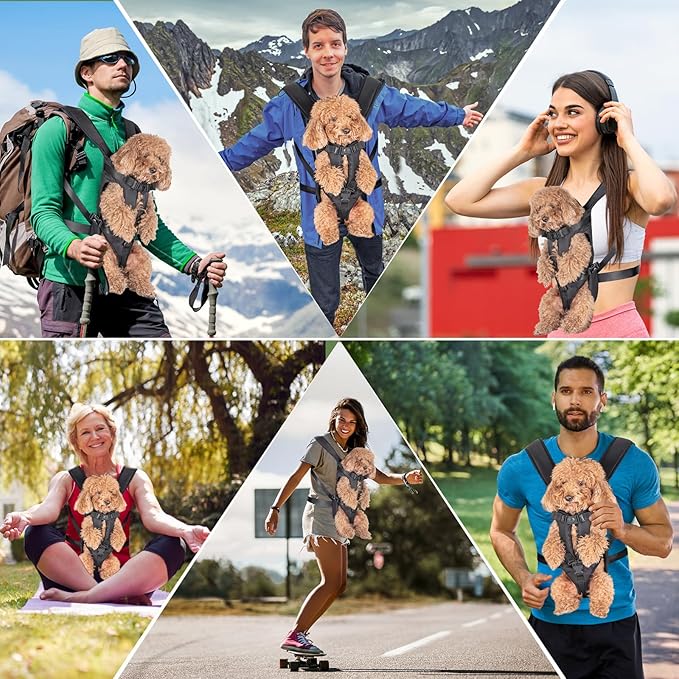 Pet Carrier Backpack, Adjustable Front Dog Carrier, Legs Out Dog Chest Carrier, Waterproof Dog Back Pack for Small Medium Dogs Cats Puppies and Rabbits Hiking Camping (Black, Small)