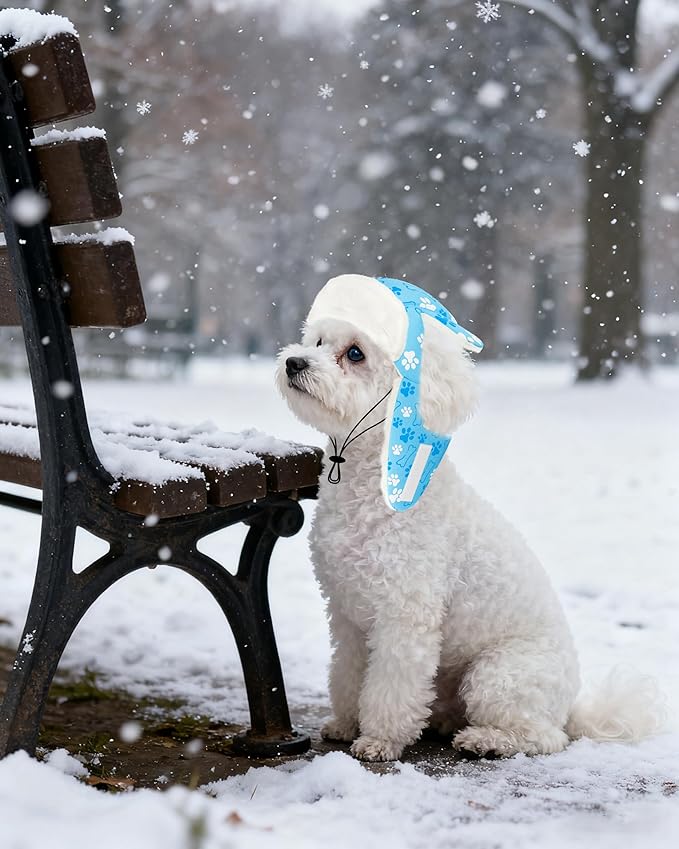 PET SHOW Dog Trapper Hat Winter Hat for Small Dogs Warm Fleece Aviator Hats with Ear Flaps Adjustable Outdoor Boy Puppy Pet Pilot Costume Cap S-Blue Paw/with Ear Holes