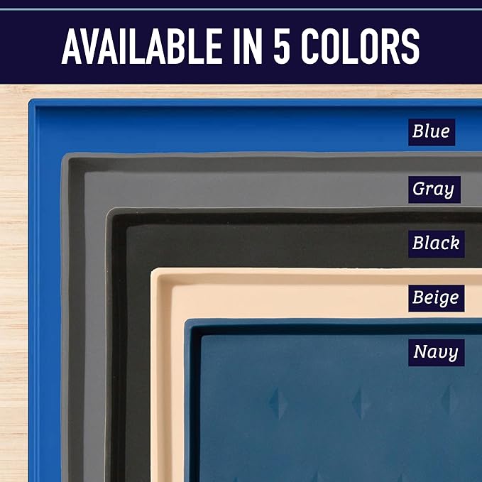 Leash Boss Dog Food Mat - Waterproof Cat & Dog Bowl Mat for Food and Water, Silicone Pet Feeding Mats for Floors, Non-Slip Placemat with High Edges, Puppy Essentials (ML: 20"x13", Gray)