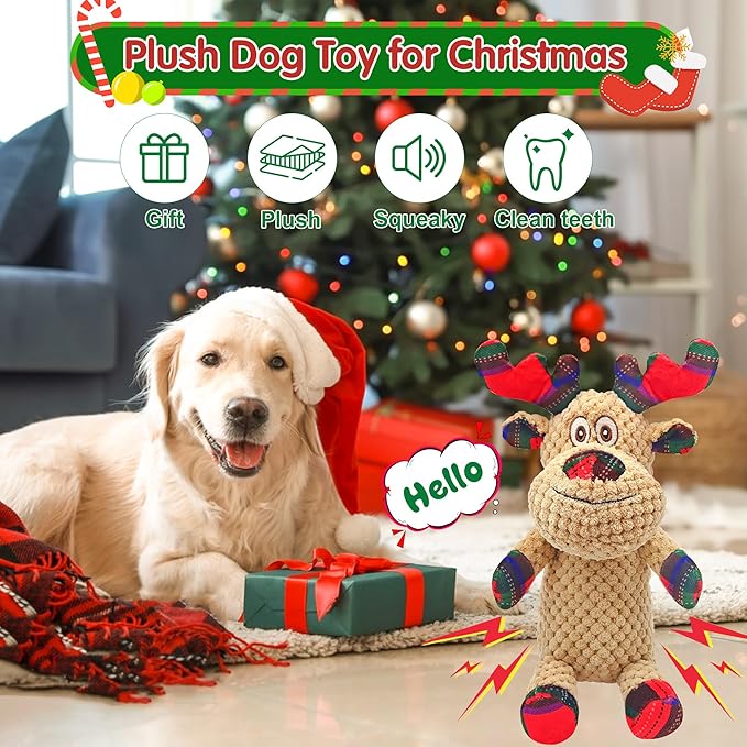 Christmas Dog Toys, Plush Squeaky Dog Toy with Crinkle Paper, Cute Christmas Puppy Toys with Cotton, Durable Interactive Dog Chew Toys for Puppy Small Medium Large Breed
