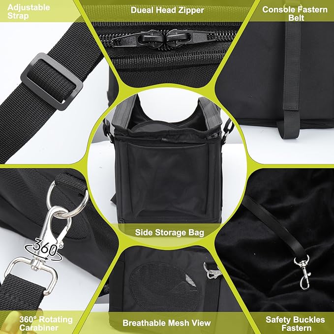 3 in 1 Cat Car Seat for Center Console – Portable Carrier for Shoulder Handle Car, Foldable Pet Armrest Booster Seat for Small Dogs & Cats (Up to 15lbs) | Puppy Seats with Cushion for Travel