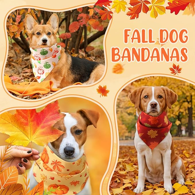 Abbylike 50 Pcs Fall Thanksgiving Dog Bandana Bulk Pumpkin Bandana for Dogs Triangle Kerchief Bib Scarf for Pets Autumn Costume Photo Props Accessories Pet Shops, 25 Styles (25.6 x 17.7 x 17.7)