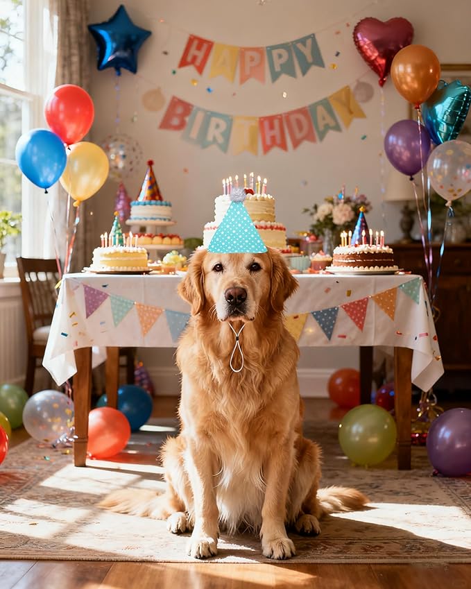 PET SHOW 10 Pack Party Hats for Large Dog Birthday Stuffed Animals Adults XL Adjustable Headband Colorful Holiday Felt Hats Pet Grooming Costume Accessories