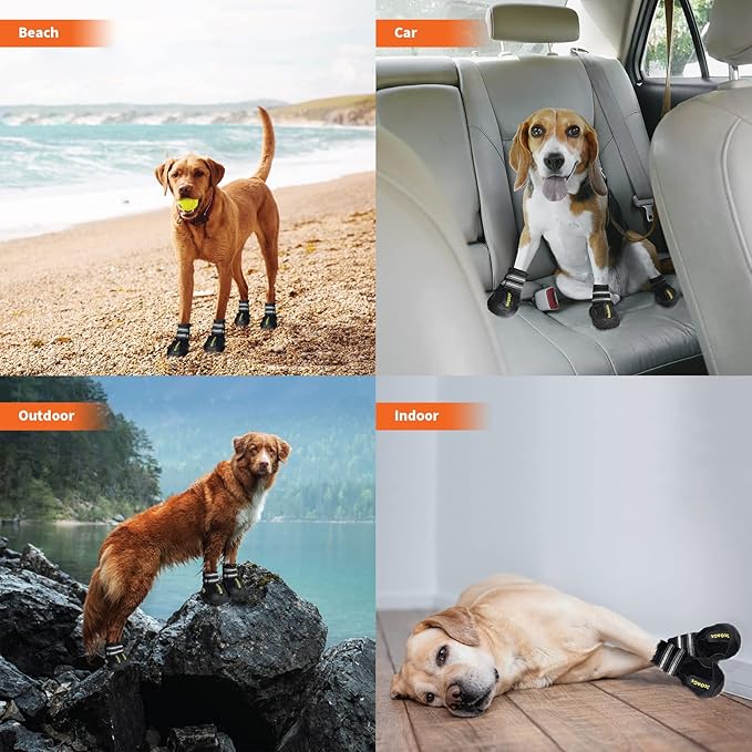 DcOaGt Dog Shoes for Large Dogs, Waterproof Anti-Slip Dog Boots & Paw Protectors for Hot Pavement Summer Winter Snow, Breathable and Reflective Dog Booties for Hiking/Walking/Outdoor/Floor