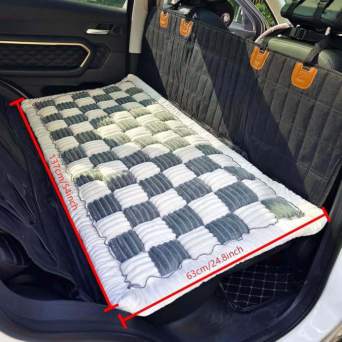 Backseat Pet Bed Mat, Truck Plaid Dog Bed for Car Back Seat, Deluxe Dog Seat Covers, Non-Slip Travel Pet Mat, Fit for Backseat Extenders and Trucks SUVs (Bluegrey&White, 24.8x54 inch)