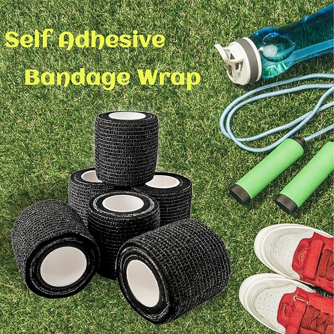 24 Rolls Black Sensi Wrap Elastic Self Adhesive Bandage Wrap, Breathable Cohesive Bandage, Ankle Sprains Swelling Medical First Aid Sports Athletic Grip Tape, Dogs Pet Vet Wrap 2 in