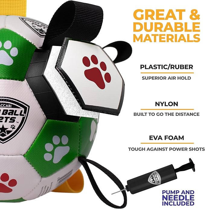ProBall Pets Interactive Dog Soccer Ball with Grab Tabs - Floats on Water, Fetch & Training Toy for Small Medium Dogs, Herding Breeds - Waterproof Non-Toxic - 6" Green Red