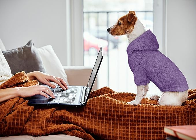 Fuzzy Dog Sweaters for Small Dogs Dog Hoodie Pet Clothes Warm Soft Cozy Coats Hooded Sweatshirt Fleece Small Pet Hoodies Sweater(Purple-XS)