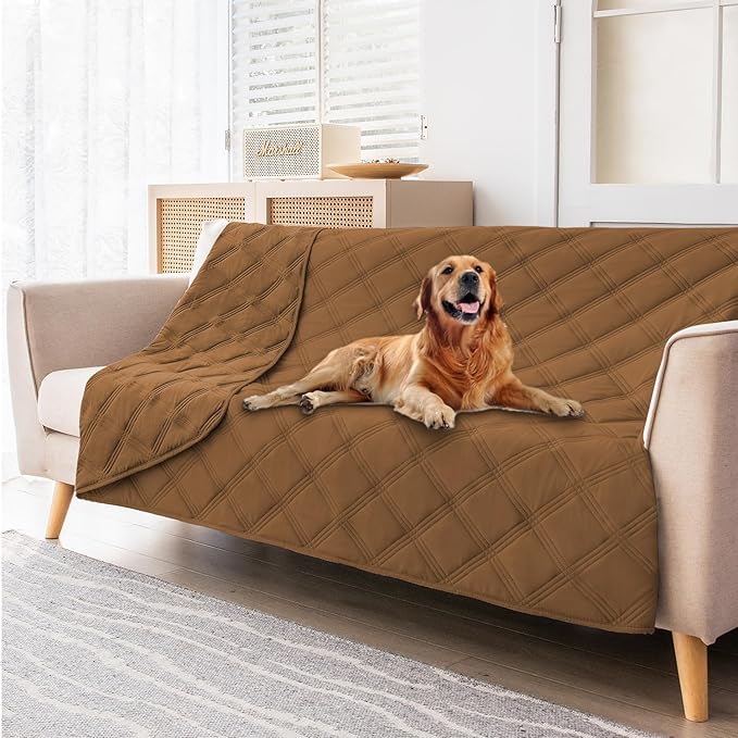 fuguitex Waterproof Dog Blanket Reversible for Small Dogs Resistant Leakproof Washable Couch Cushion Bed Protector Cover for Indoor Furniture Pet Friendly(68"*82",Brown+Brown