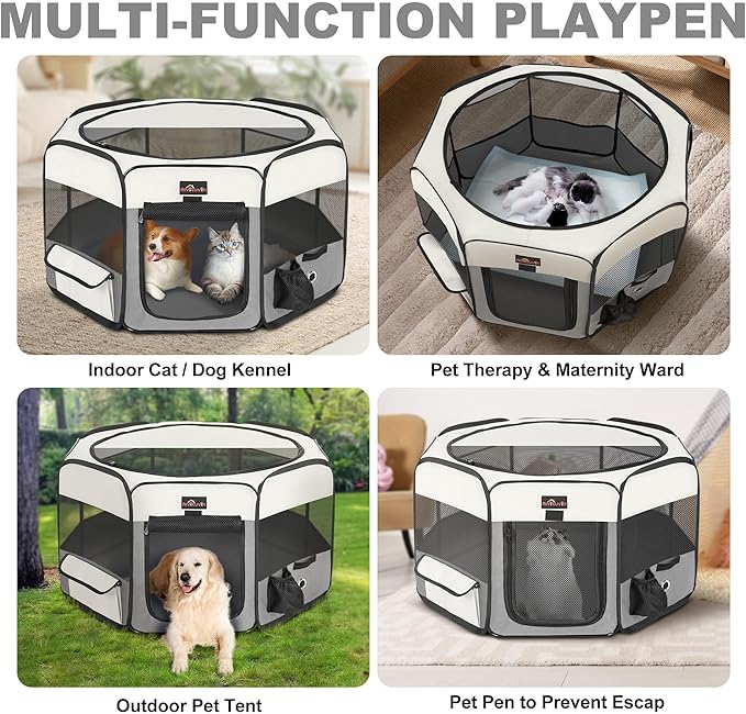 Aivituvin Dog Playpen Foldable Pet Play Pens with Carrying Bag for Cat, Puppies, Rabbits, Chickens, Durable Portable Pet Tent for Travel Camping Indoor/Outdoor Grey L