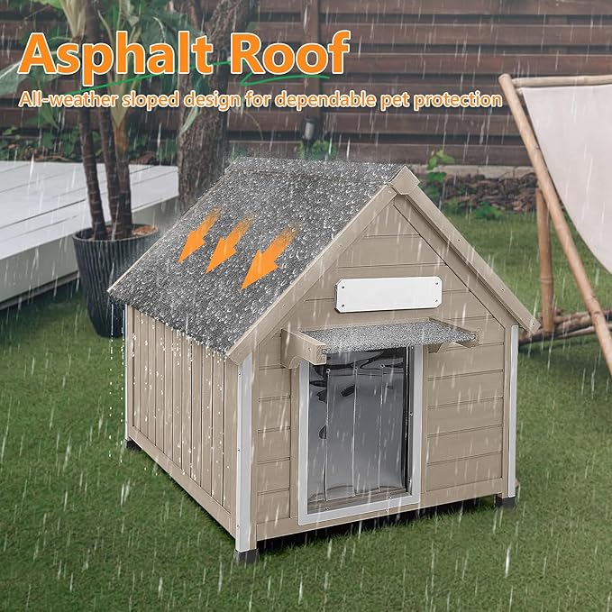 Dog House Outdoor Indoor for Small to Medium Dogs with Window, Anti-Chewing Iron Frame, Weatherproof Doghouse Kennel Puppy Shelter, Easy Clean and Assemble (32" W*26" L*32" H)