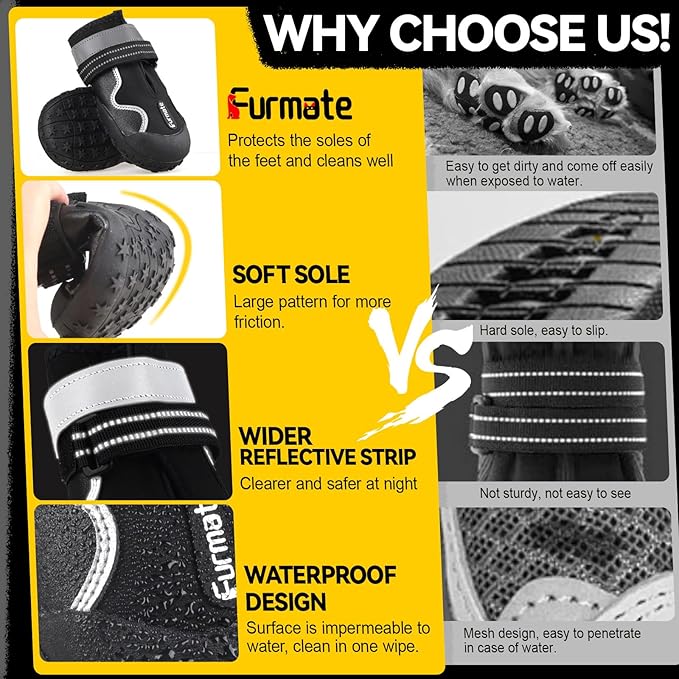 Dog Shoes for Large Small Medium Dogs,Dog Booties for Indoor Hardfloors Anti-Slip,Reflective Strip Waterproof Dog Boots & Paw Protectors for Outdoor Walking Hot Pavement,Winter Snow (Black-6)