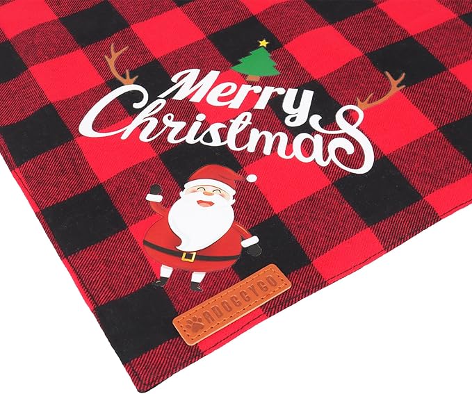 ADOGGYGO 2 Pack Dog Bandana Christmas Classic Plaid Pet Scarf Triangle Bibs Kerchief Merry Christmas Santa Snowman Bandana for Medium Large Dogs Pets (Large)